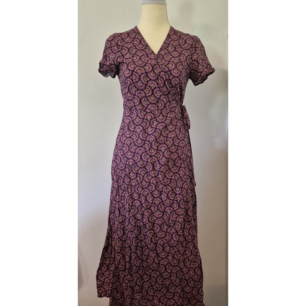 Marine Layer Sz M Emlyn Midi Wrap Dress Fan Print Boho Coastal Sustainable Retro